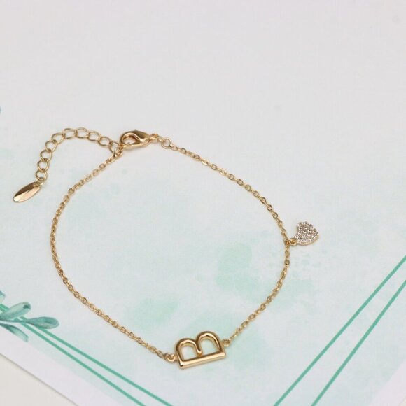 Rose Gold Bracelet with Heart Charm and Initial B Design, XPBL0650 - Picture 2 of 12